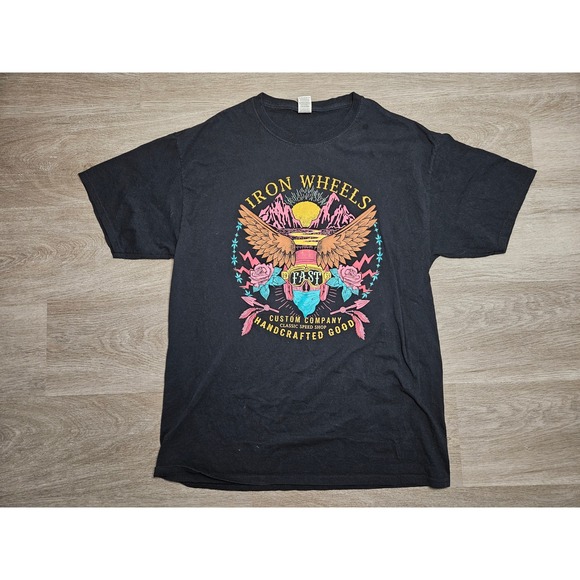 Fruit of the Loom Other - Iron Wheels Custom Motorcycle Bike Company Graphic T-Shirt Black Mens L Style